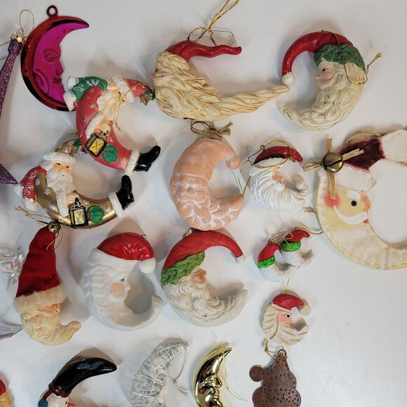 Vintage Moon Santa Claus Ornaments Christmas Tree Anthropomorphic Crescents 24 - Picture 1 of 16
